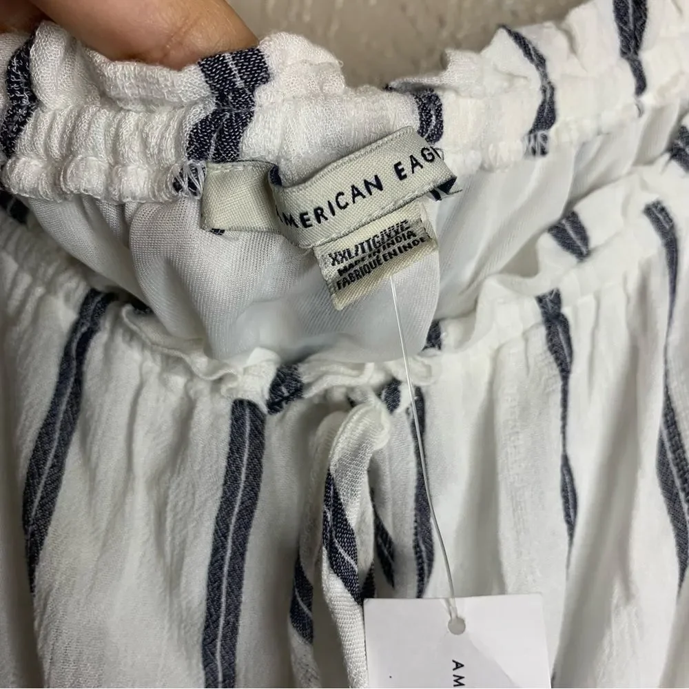 American eagle striped off shoulder ruffle tiered dress white gray - Picture 12 of 13